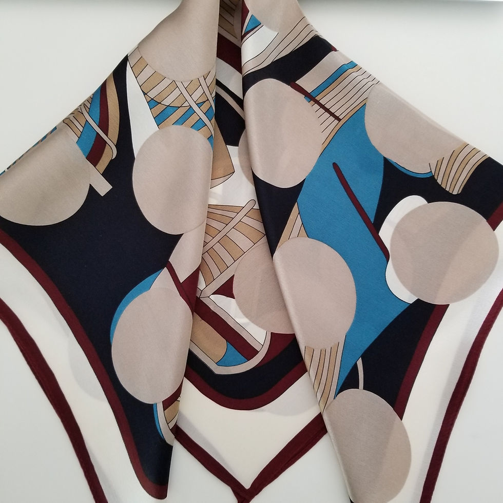 Thumbnail: Beige Circles 53cm Silk Scarf | Silk Bandana | Beige Polka Scarf