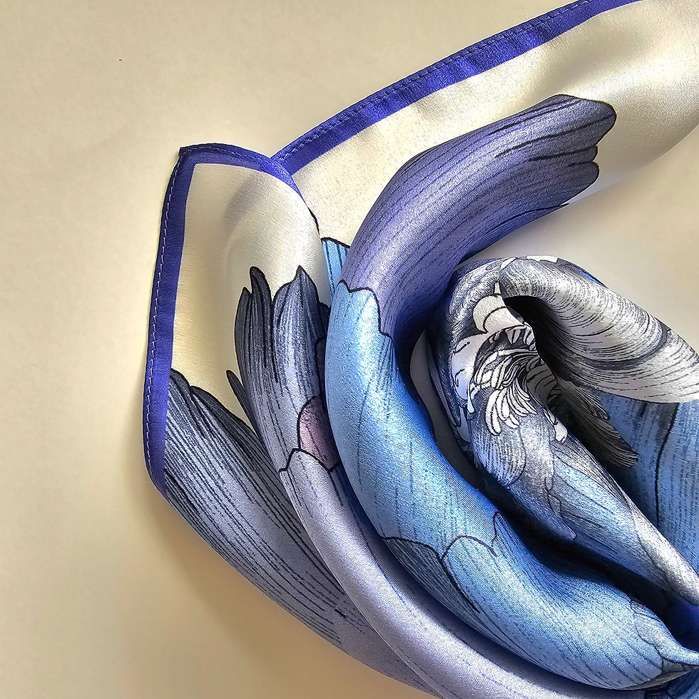 Thumbnail: Blue Floral 53cm Silk Scarf | Silk Bandana | Abstract Floral Scarf