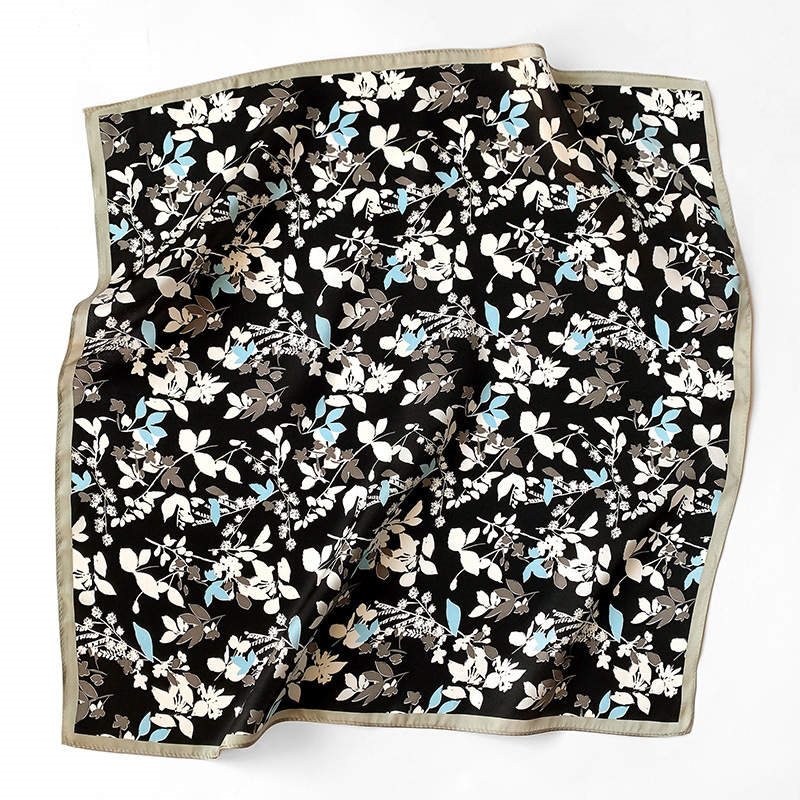 Thumbnail: Floral 53cm Silk Scarf Bandana | Leaf Pattern Silk Square Scarf