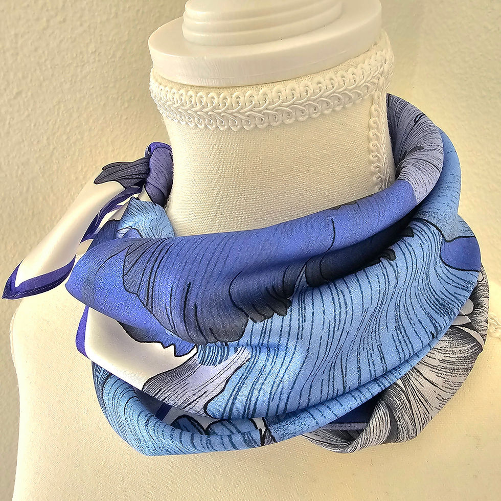 Thumbnail: Blue Floral 53cm Silk Scarf | Silk Bandana | Abstract Floral Scarf