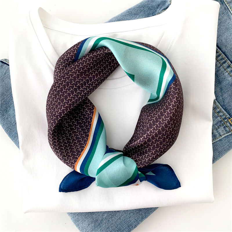 Thumbnail: Tricolor 53cm Silk Scarf Bandana | Y Print Small Scarf