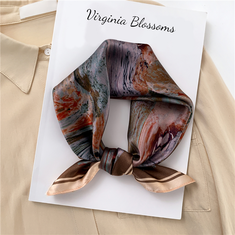 Miniaturbild: Brown Abstract 53cm Silk Scarf | Oil Paint Pattern Silk Scarf