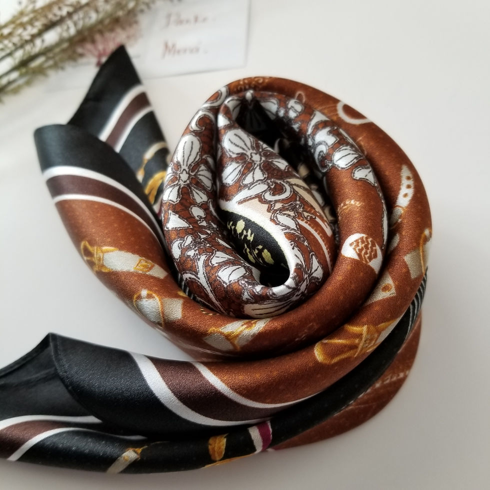 Thumbnail: Boho Black Toffee 53cm Silk Scarf | Black Brown Silk Bandana
