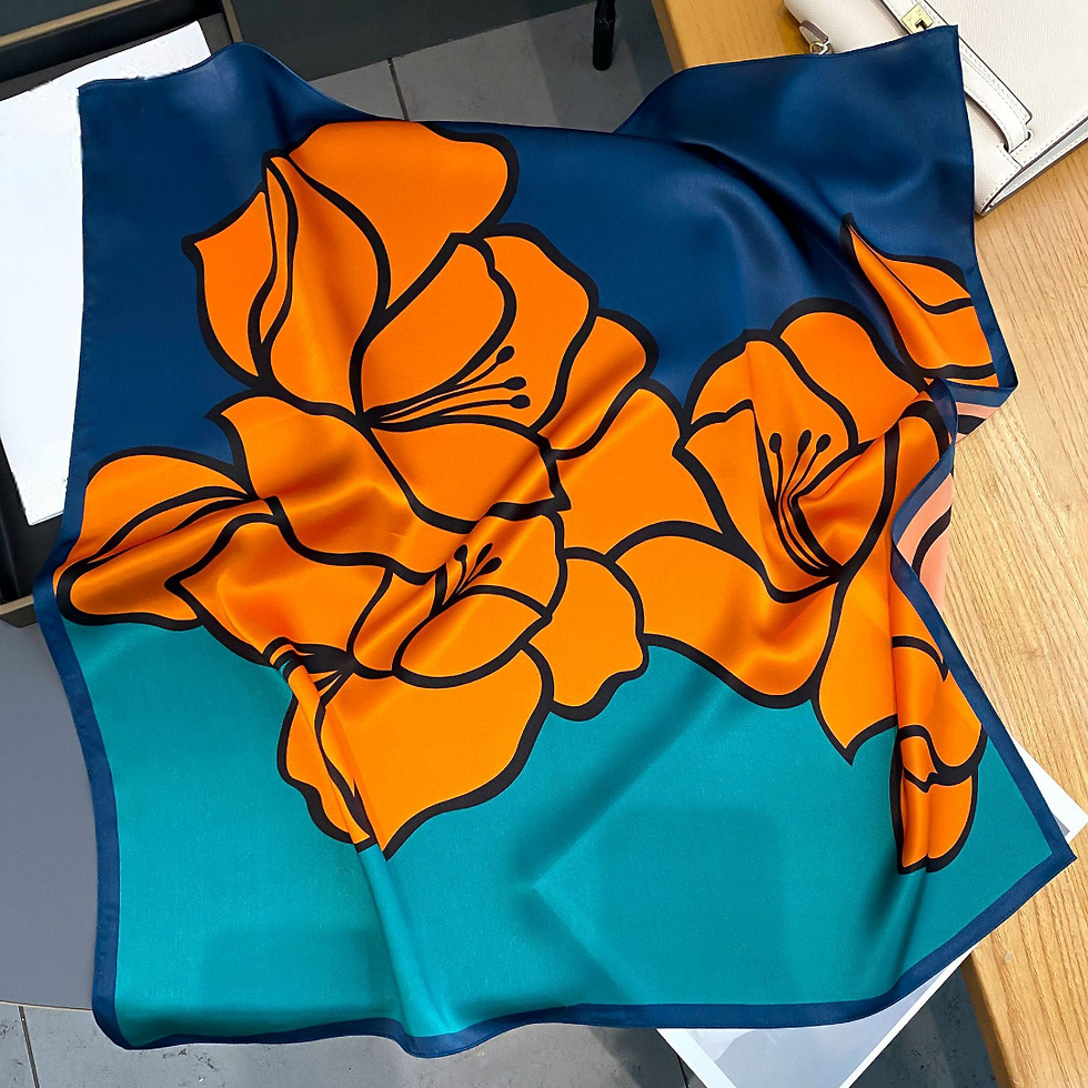 Thumbnail: copy of Floral Tricolor 68cm Silk Scarf Bandana | Square Scarf