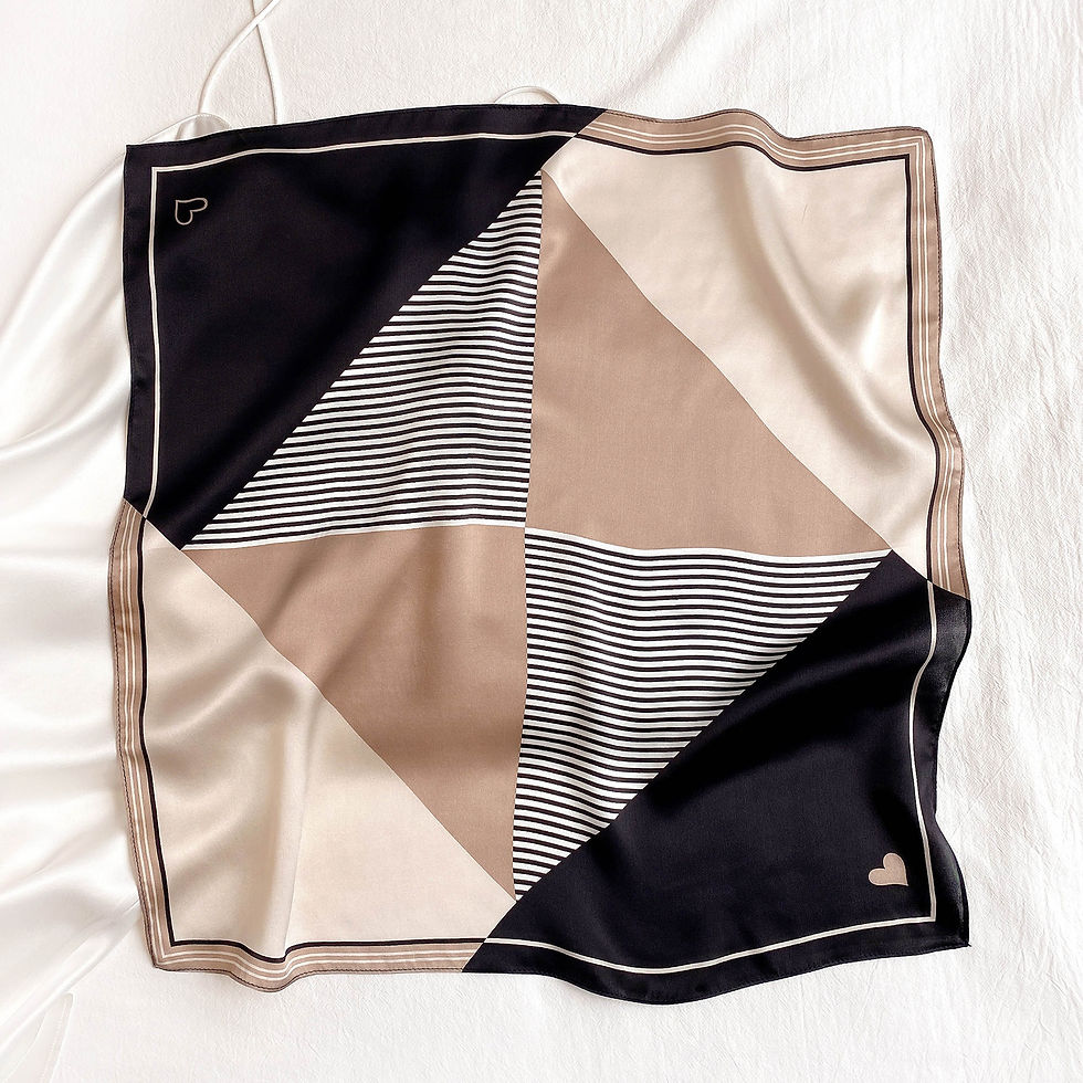 Thumbnail: Brown Tricolor 53cm Silk Scarf | Geometric Lines Scarf | Maroon