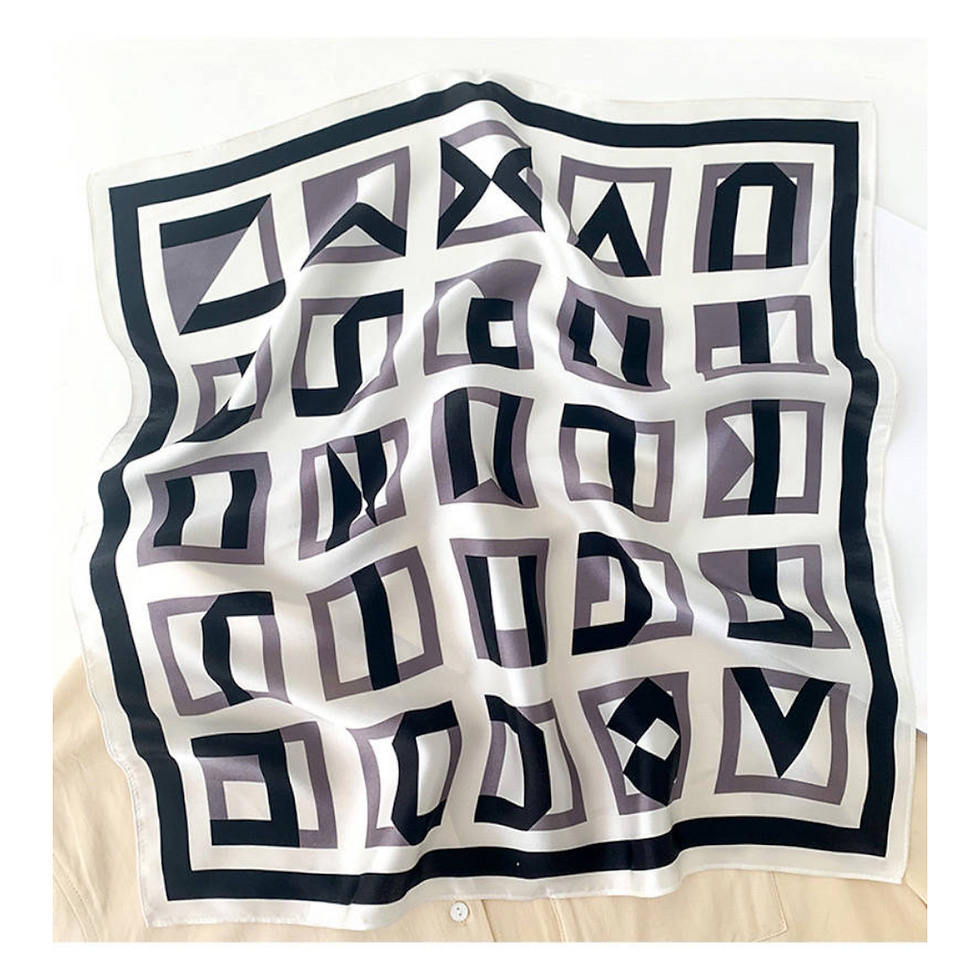Thumbnail: Geometric Print 53cm Silk Scarf | Letter Pattern Silk Scarf