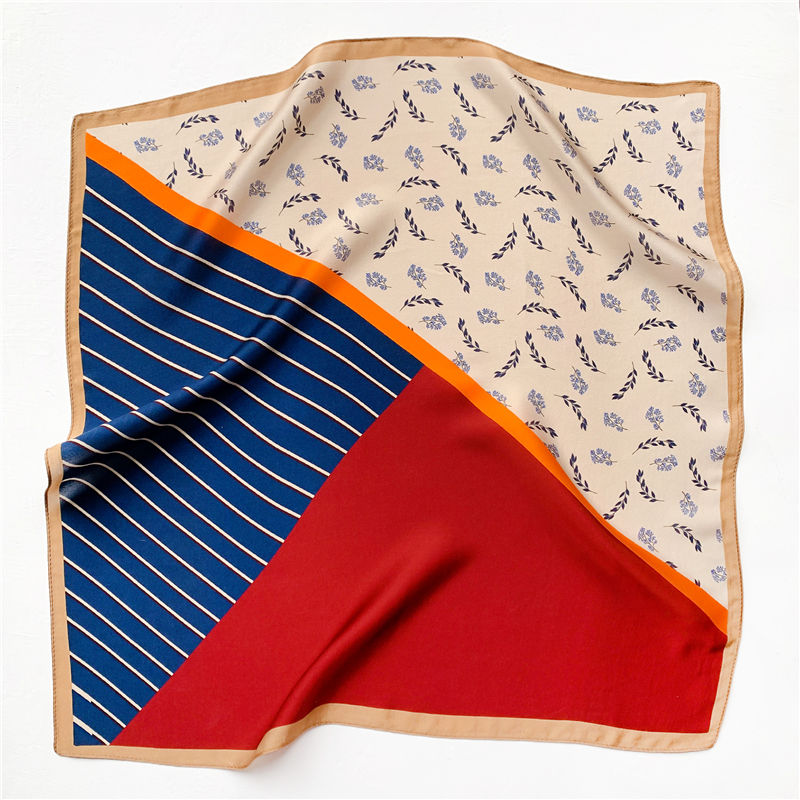 Thumbnail: Trio Design 53cm Silk Scarf | Stripes Floral Bandana | Small Scarf