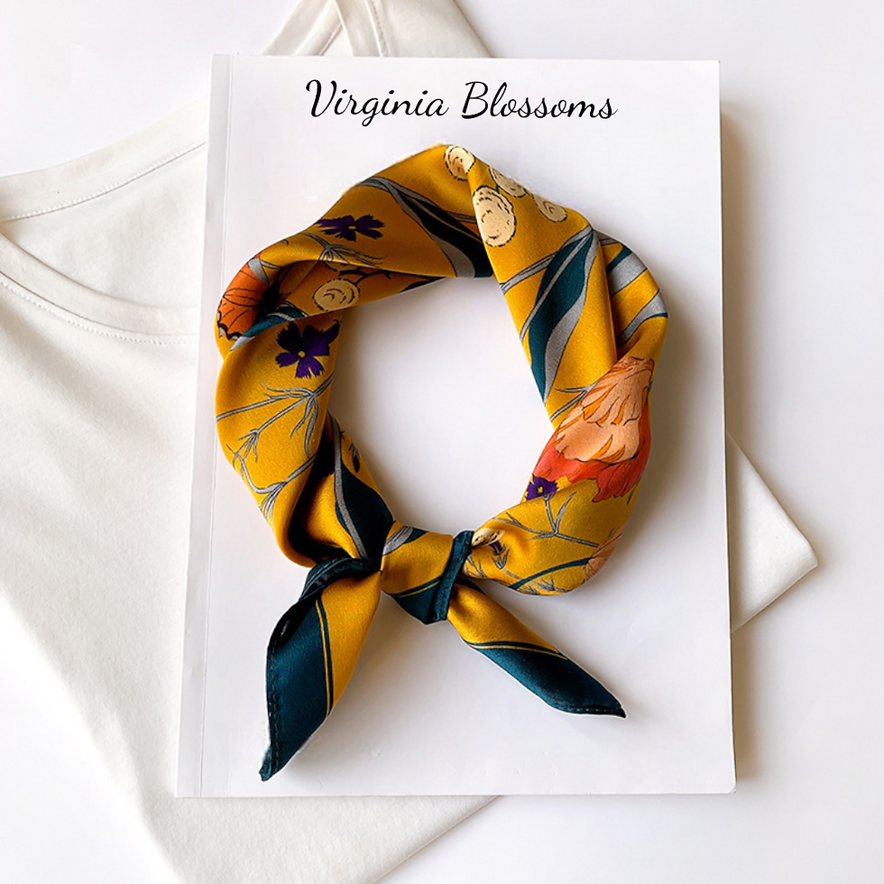 Miniatura: Mustard Poppy Flower 53cm Silk Scarf Bandana | Square Scarf