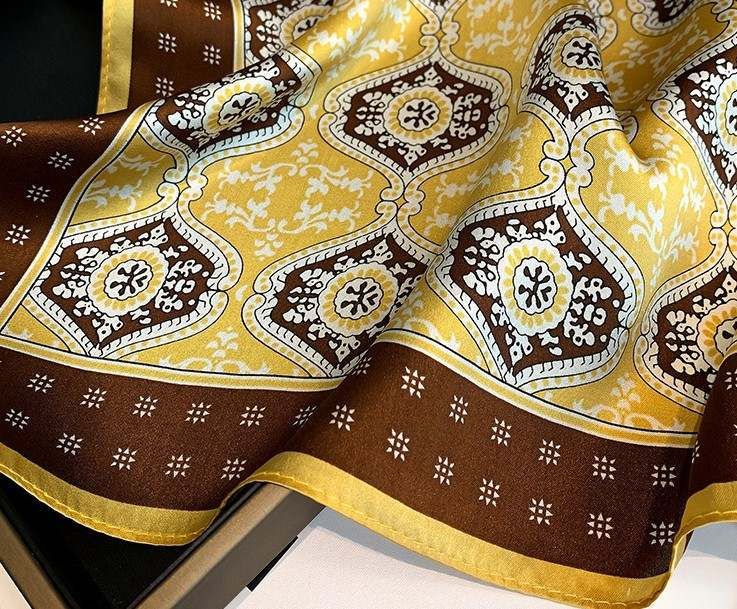 Miniature : Yellow Paisley 53cm Silk Scarf | Paisley Bandana | Neck Scarf