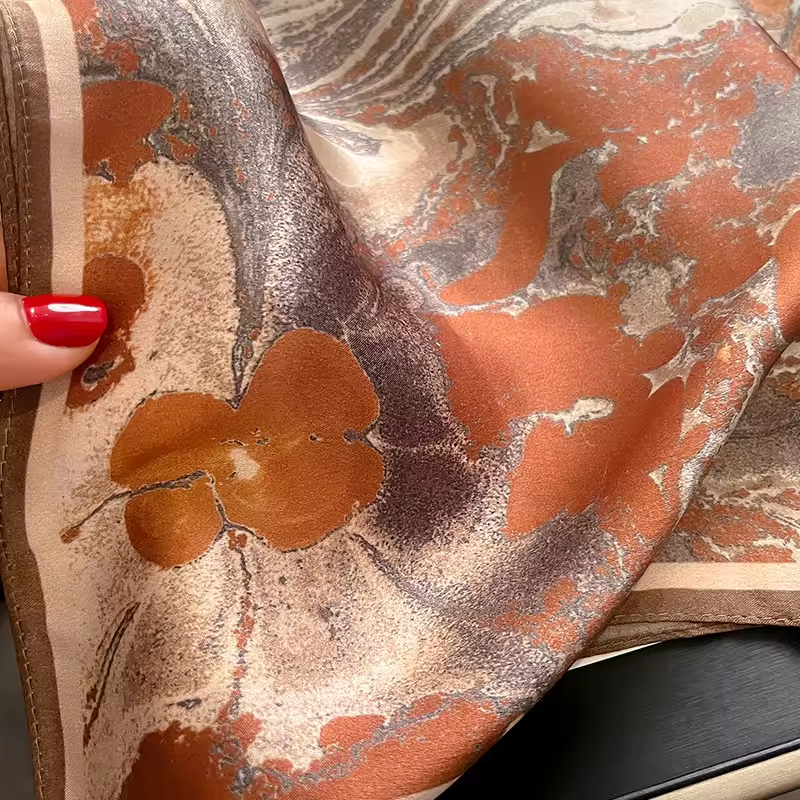 Miniaturbild: Floral Abstract 53cm Silk Scarf | Beige Taupe Silk Scarf