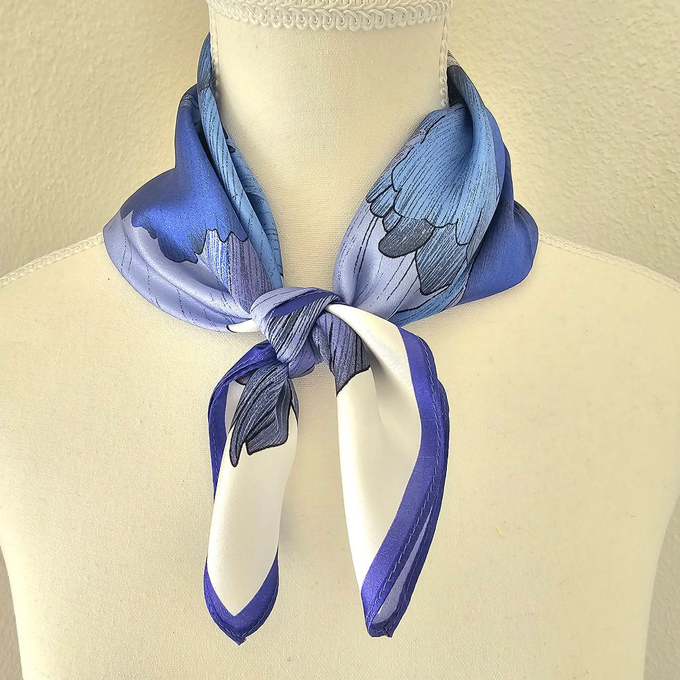 Thumbnail: Blue Floral 53cm Silk Scarf | Silk Bandana | Abstract Floral Scarf