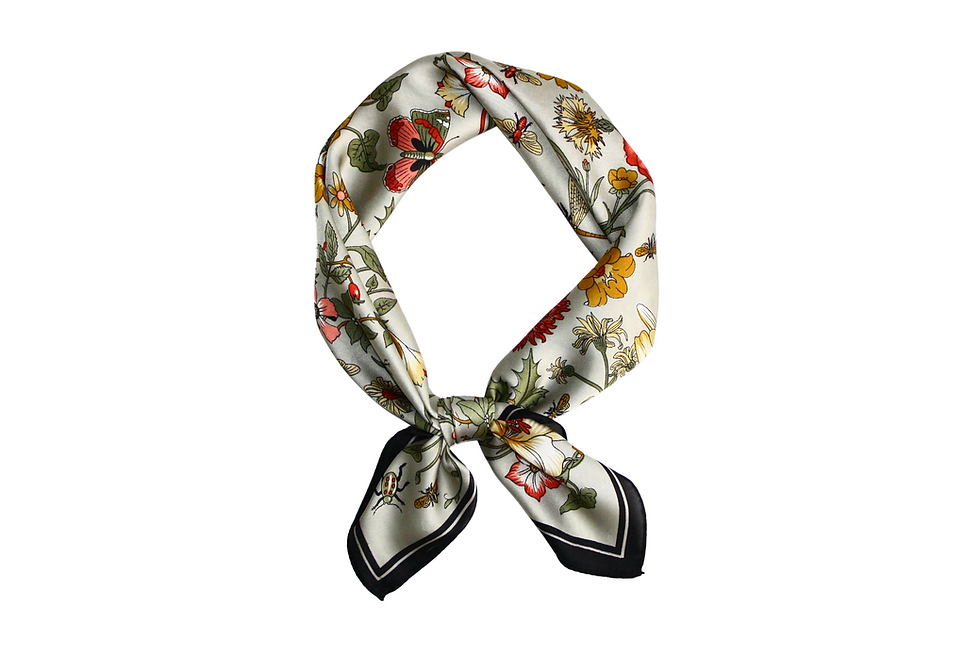 Miniature : Florals and Bugs Gray 70cm Square Scarf Bandana