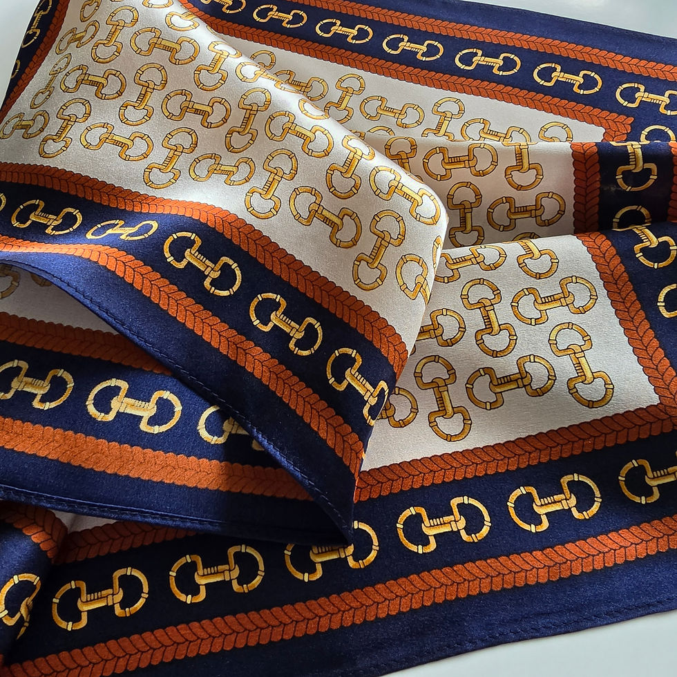Thumbnail: Mini Gold Chains 53cm Silk Scarf | Horse Bit Pattern