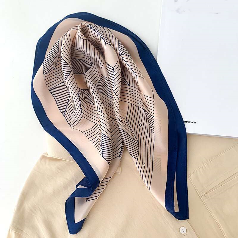 Thumbnail: Geometric Stripes 53cm Silk Scarf | Light Apricot Pink Scarf
