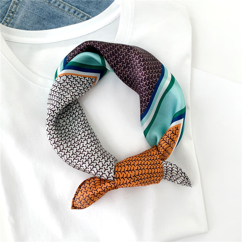 Thumbnail: Tricolor 53cm Silk Scarf Bandana | Y Print Small Scarf