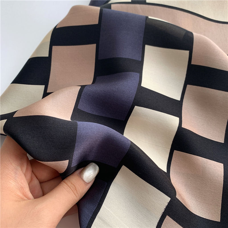 Thumbnail: Color Blocks Beige 68cm Silk Scarf Bandana | Square Scarf
