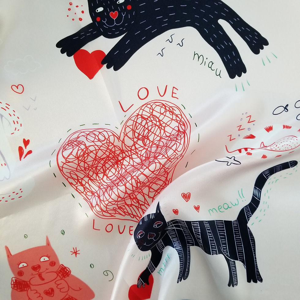 Thumbnail: Cat Print 53cm Silk Scarf Bandana | Silk Square Scarf
