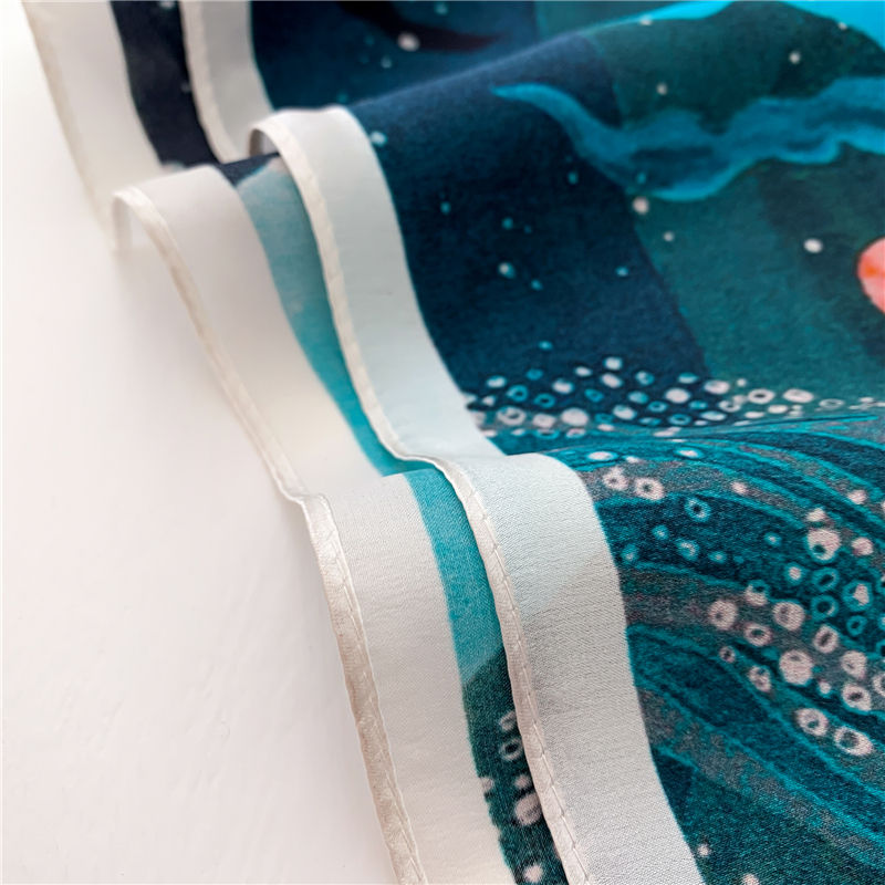 Thumbnail: Blue Underwater Print 53cm Silk Scarf | Blue Square Scarf