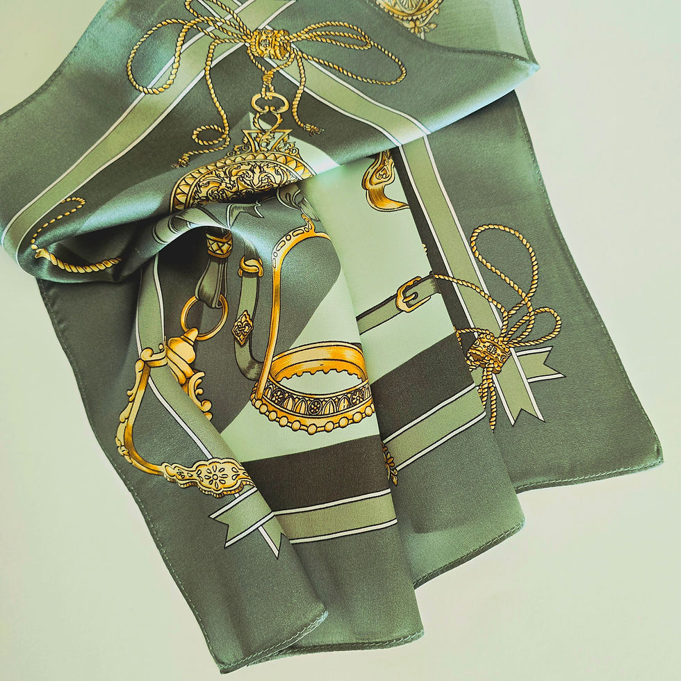 Thumbnail: Sage Green Silk Scarf 53cm | Silk Bandana | Chains Pattern
