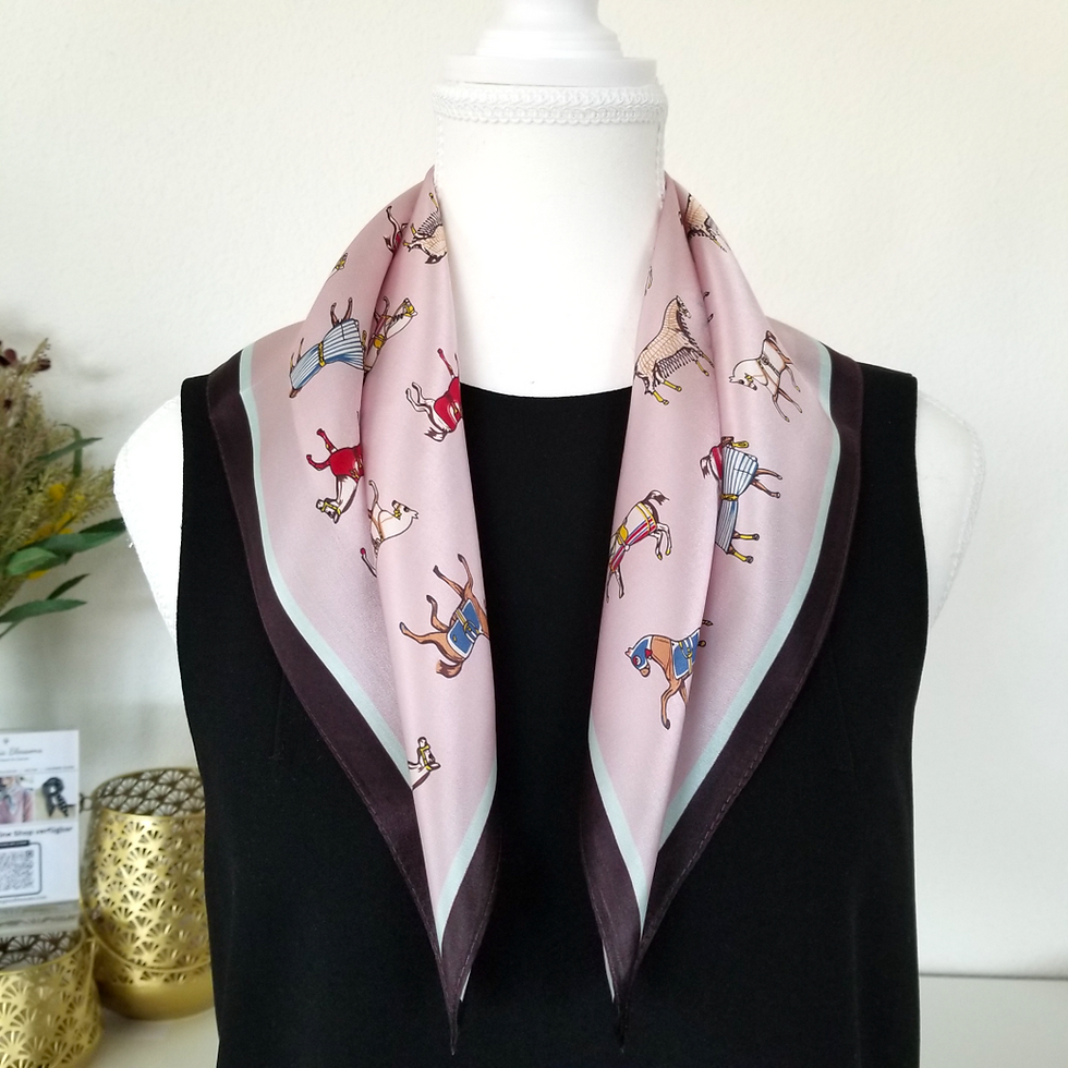 Miniaturbild: Horse Print 53cm Silk Scarf Bandana | Equestrian Pink Silk Scarf
