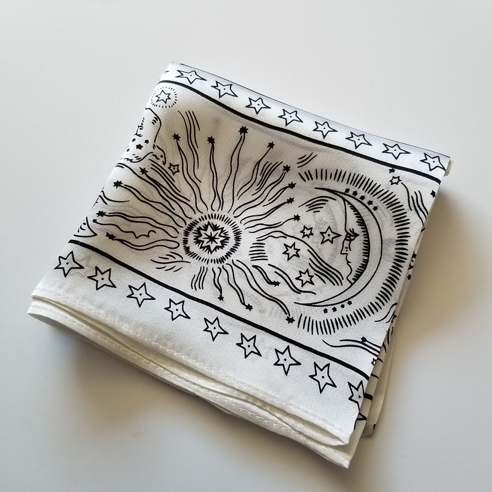 Thumbnail: Half Moon Face 53cm Silk Scarf Bandana | Boho Square Scarf