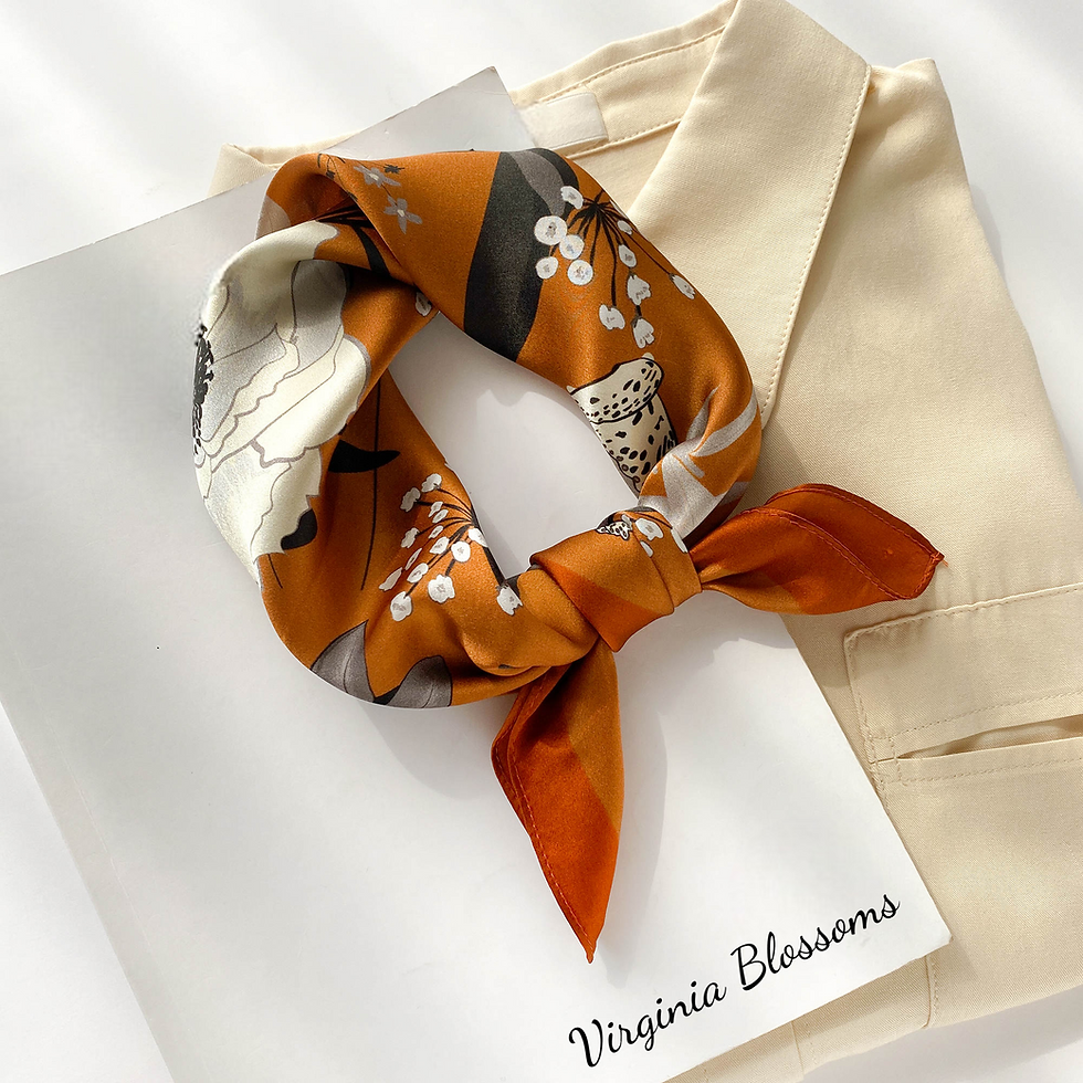 Thumbnail: Floral Peonies 53cm Silk Scarf | Flower Print Green Terracotta Scarf