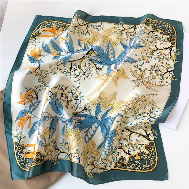 Thumbnail: Leafy Teal 53cm Silk Scarf | Floral Silk Scarf | Small Square
