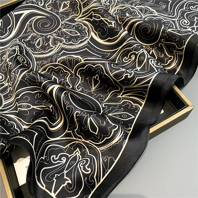 Thumbnail: Floral Black 68cm Silk Scarf Bandana | Square Scarf