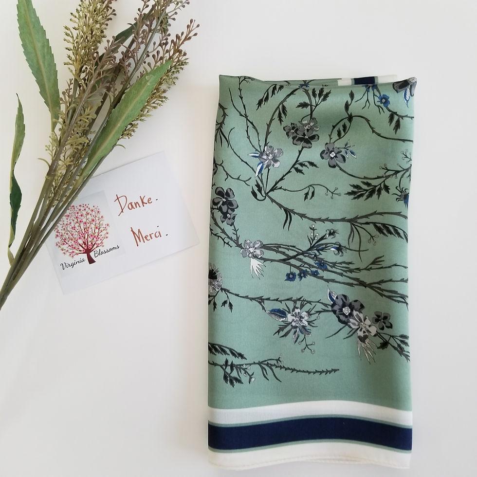 Thumbnail: Green Floral 53cm Silk Scarf | Green Bandana | Green Silk Scarf