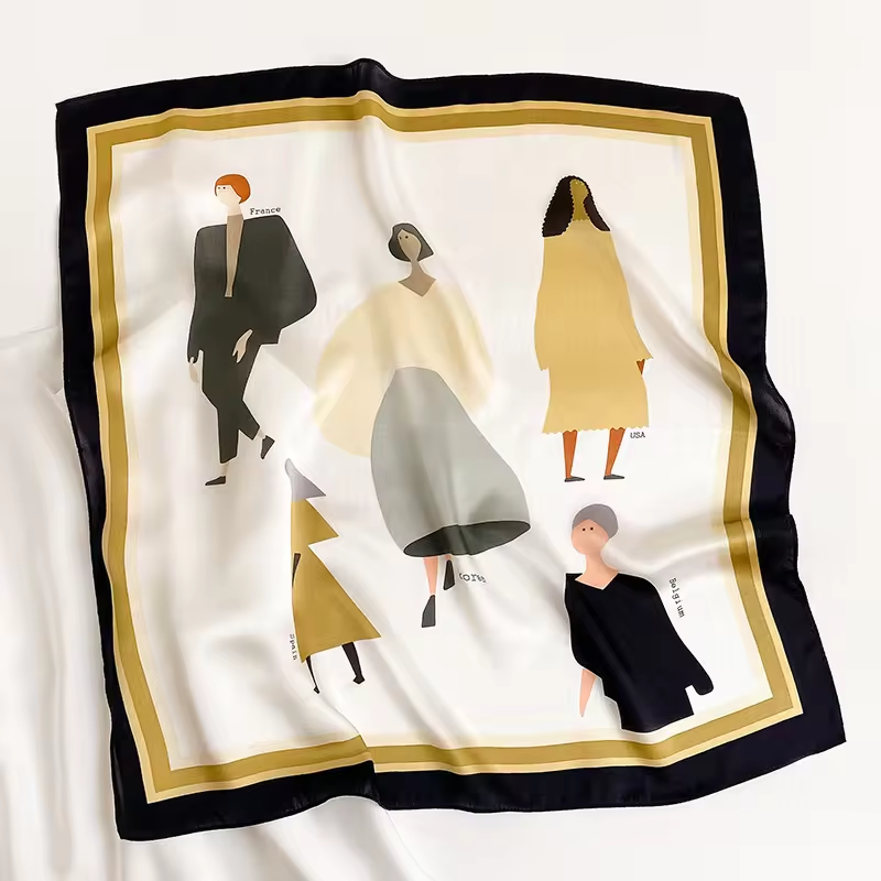 Thumbnail: Women Print 53cm Silk Scarf | People Printed Silk Scarf | Pastel