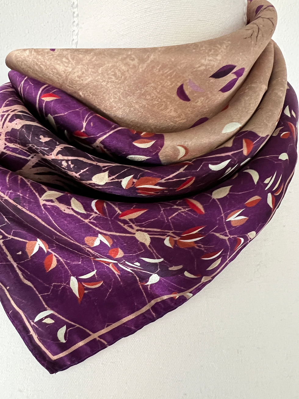 Thumbnail: Tree In Dark Purple Tan 53cm Silk Scarf Bandana | Violet Square Scarf