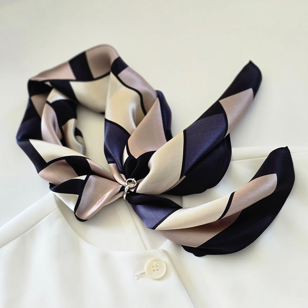 Miniature : Color Blocks Beige 68cm Silk Scarf Bandana | Square Scarf