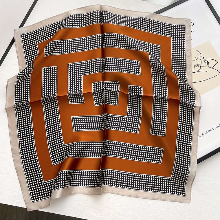 Thumbnail: Dots Burnt Orange 53cm Silk Scarf | Silk Bandana | Square Scarf