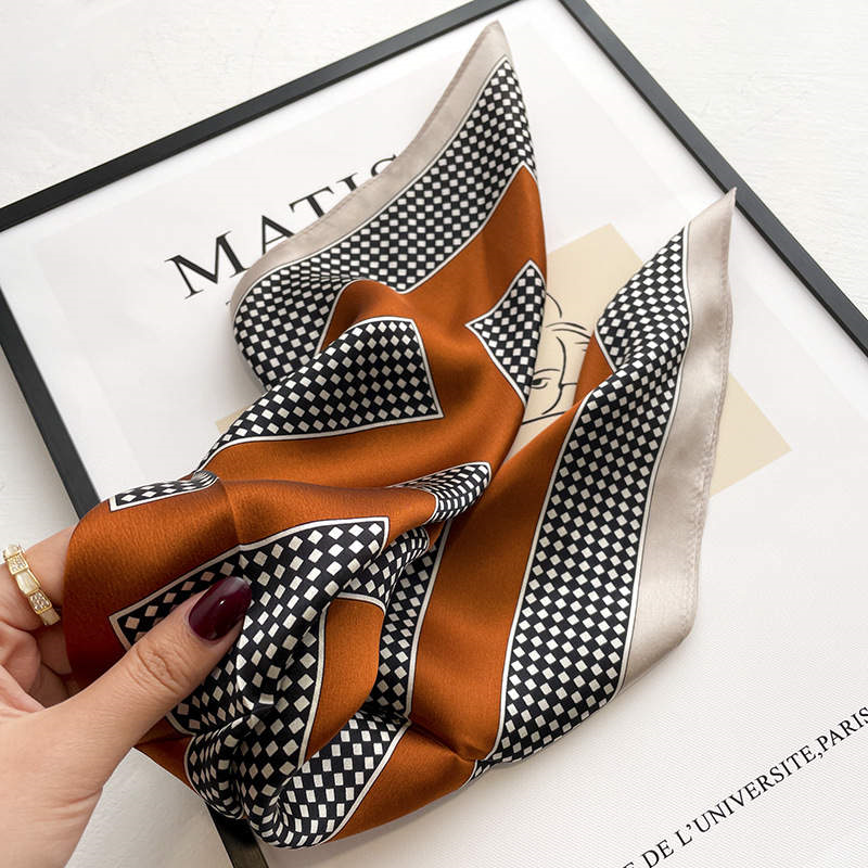 Miniatura: Dots Burnt Orange 53cm Silk Scarf | Silk Bandana | Square Scarf