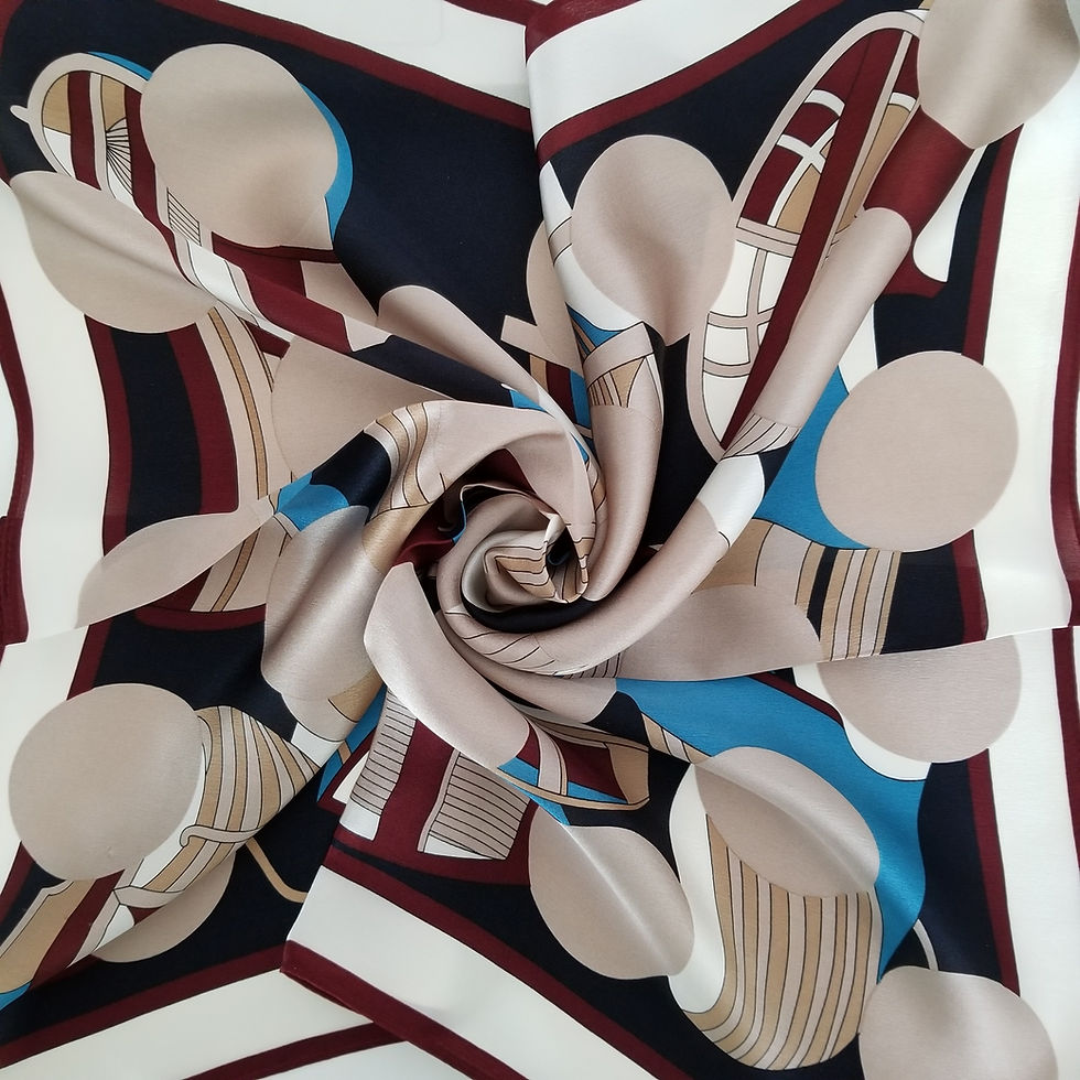 Thumbnail: Beige Circles 53cm Silk Scarf | Silk Bandana | Beige Polka Scarf