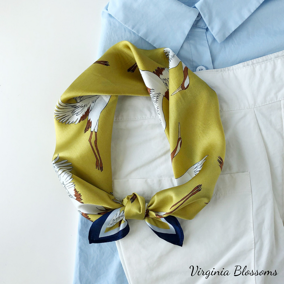 Miniaturbild: White Heron Silk Scarf 53cm | White Crane | Bird Pattern