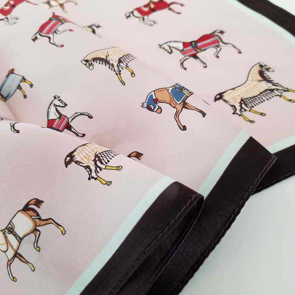 Miniatura: Horse Print 53cm Silk Scarf Bandana | Equestrian Pink Silk Scarf
