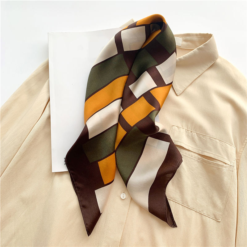 Thumbnail: Color Blocks Orange 68cm Silk Scarf Bandana | Square Scarf