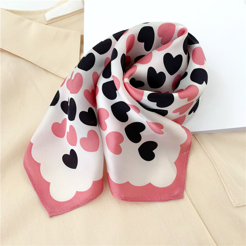 Thumbnail: Black & Pink Hearts 53cm Silk Scarf Bandana | Small Scarf