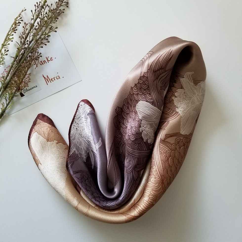 Thumbnail: Floral Brown Taupe 53cm Silk Scarf | Beige Brown Scarf