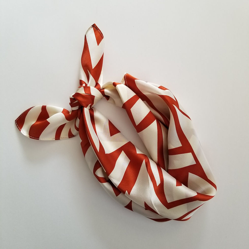 Thumbnail: Zigzag Print 53cm Silk Scarf | Terracotta Scarf | Geometric Pattern