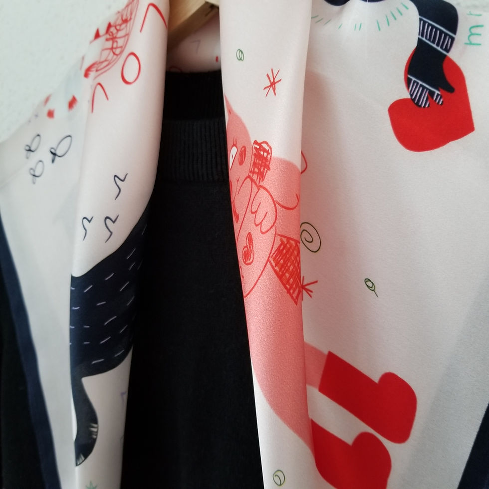 Miniature : Cat Print 53cm Silk Scarf Bandana | Silk Square Scarf