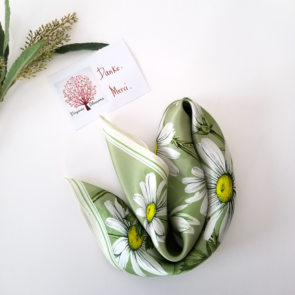Thumbnail: Daisy Flower 53cm Silk Scarf | Light Green Floral Silk Scarf