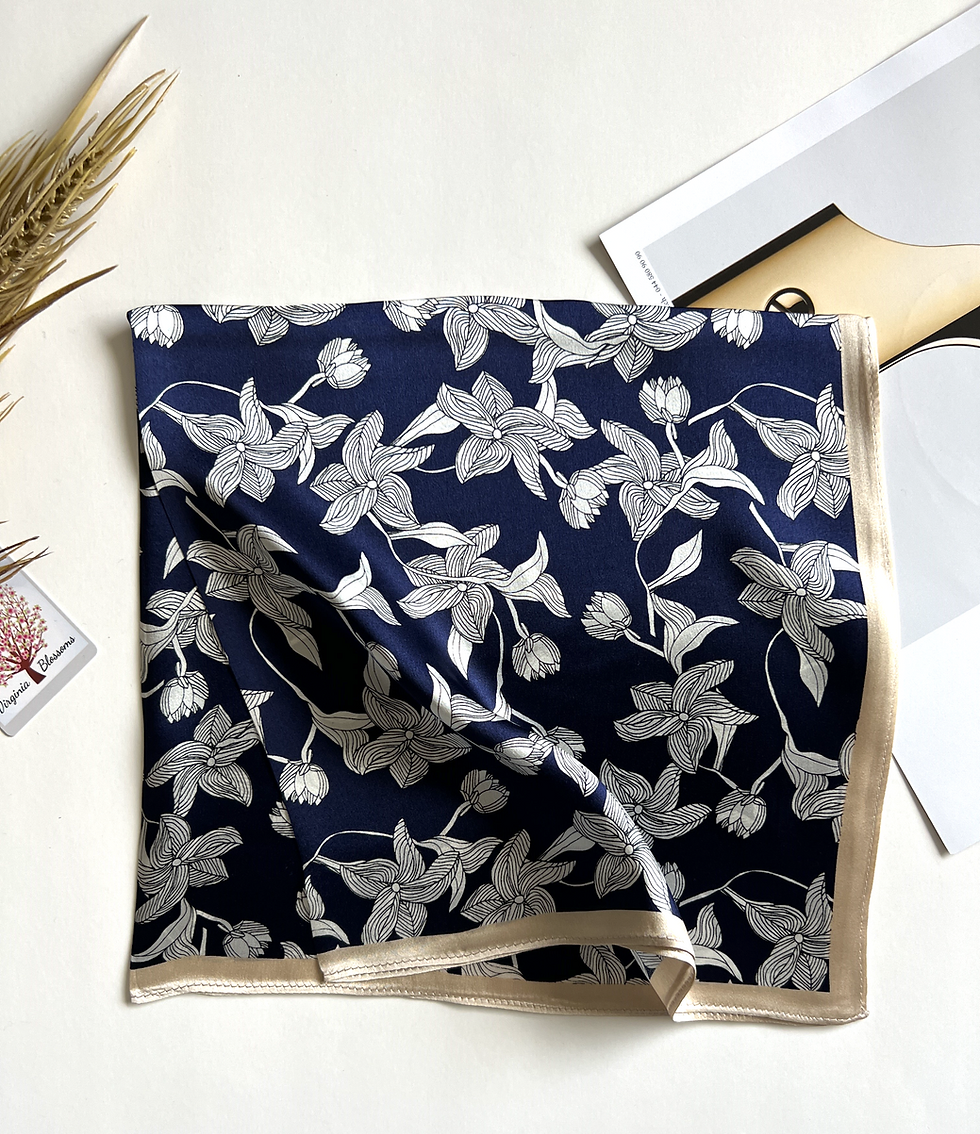Thumbnail: Leafy Flowers  53cm Silk Scarf | Floral Bandana | Silk Square Scarf