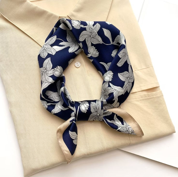 Thumbnail: Leafy Flowers  53cm Silk Scarf | Floral Bandana | Silk Square Scarf