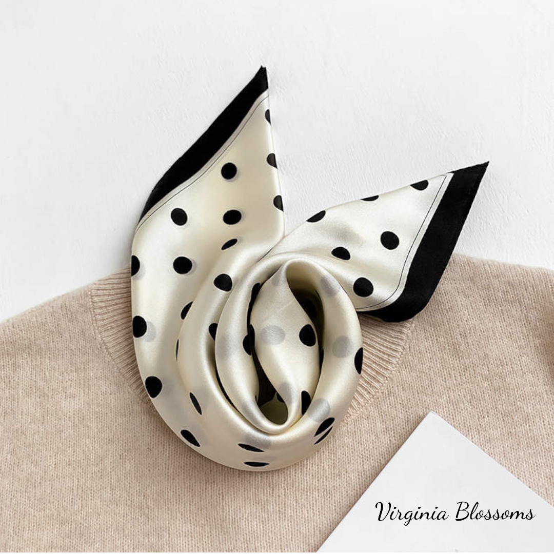 Classic Polka Dots 53cm Silk Scarf | Polka Bandana | Square Scarf