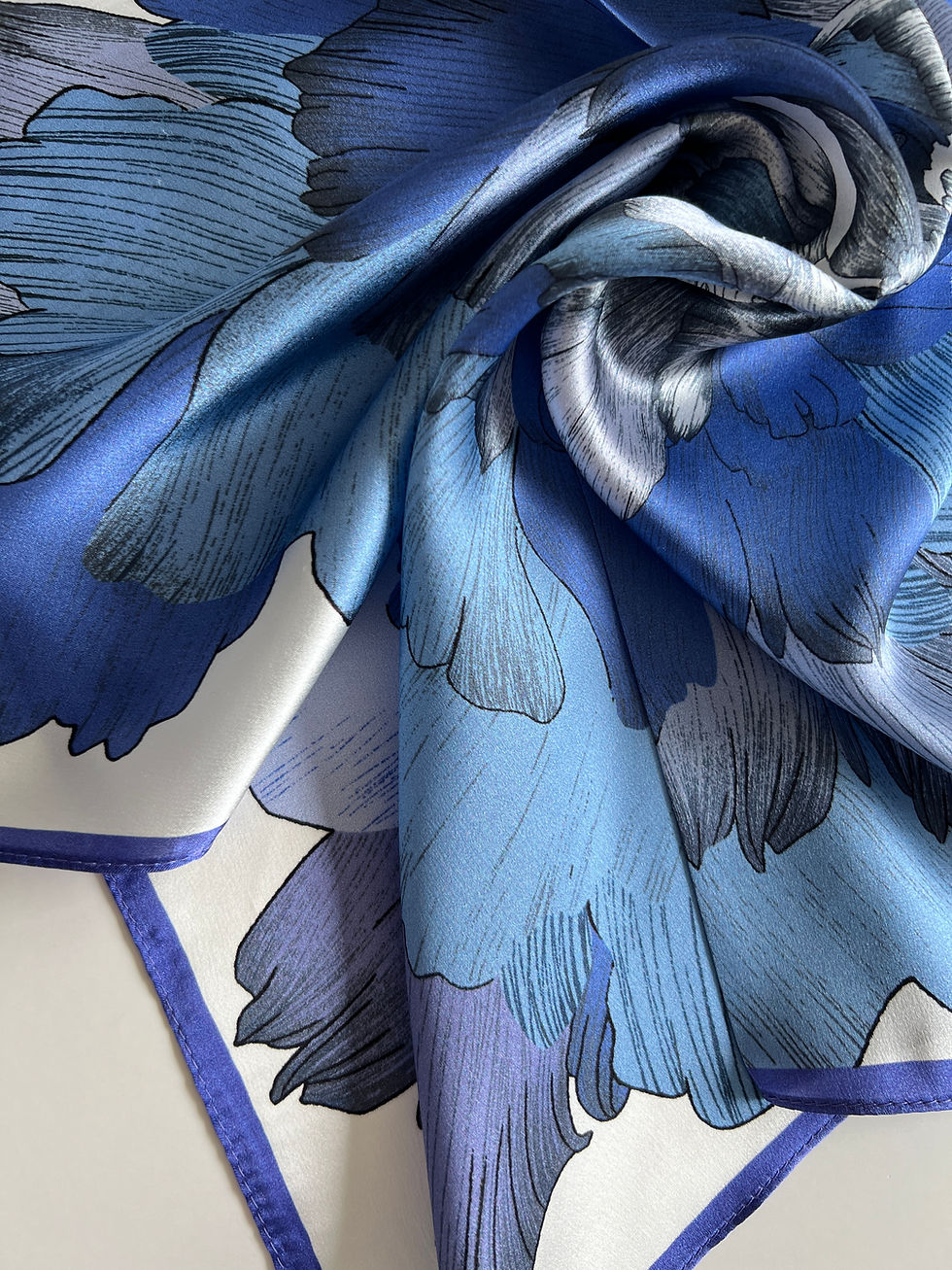 Thumbnail: Blue Floral 53cm Silk Scarf | Silk Bandana | Abstract Floral Scarf
