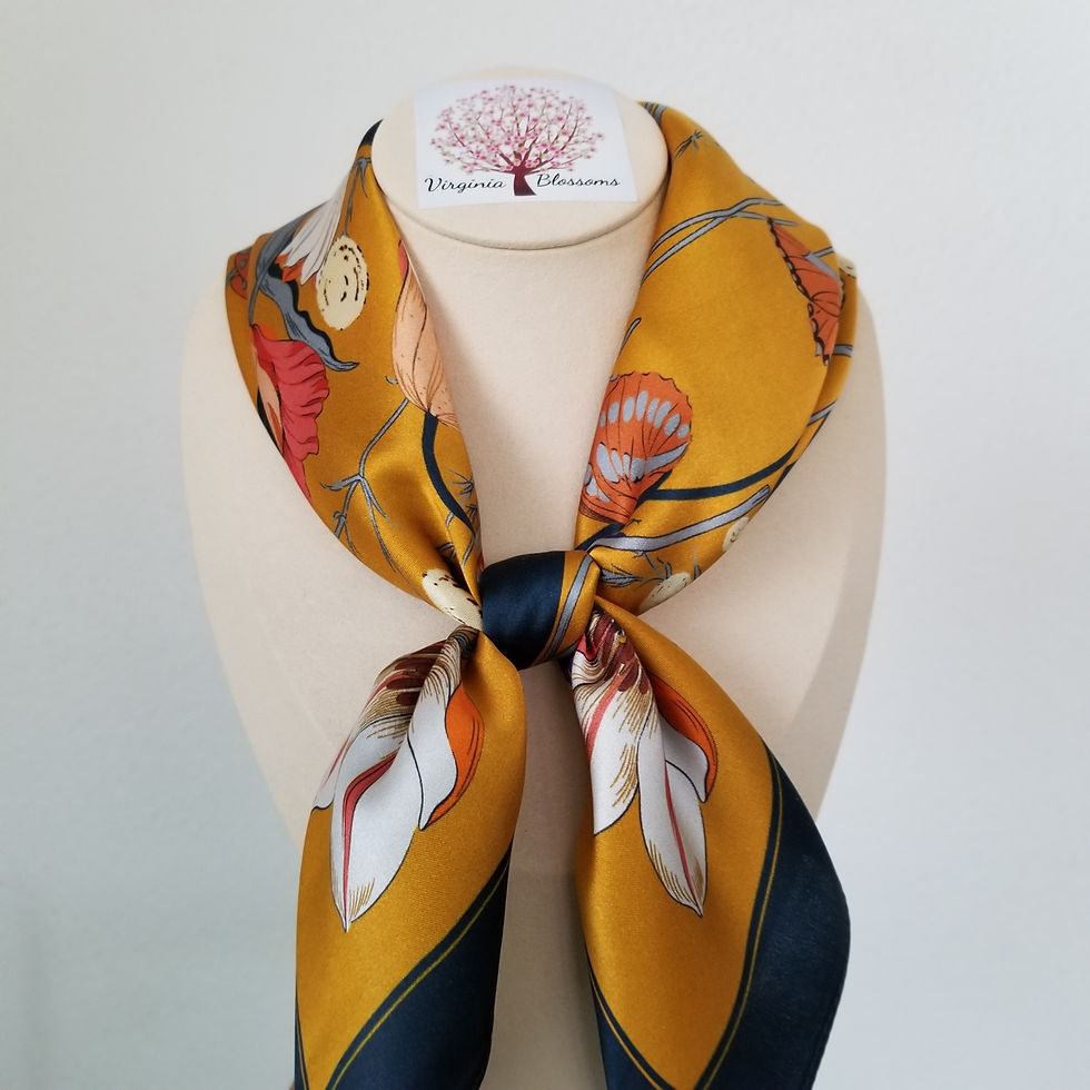 Miniatura: Mustard Poppy Flower 53cm Silk Scarf Bandana | Square Scarf