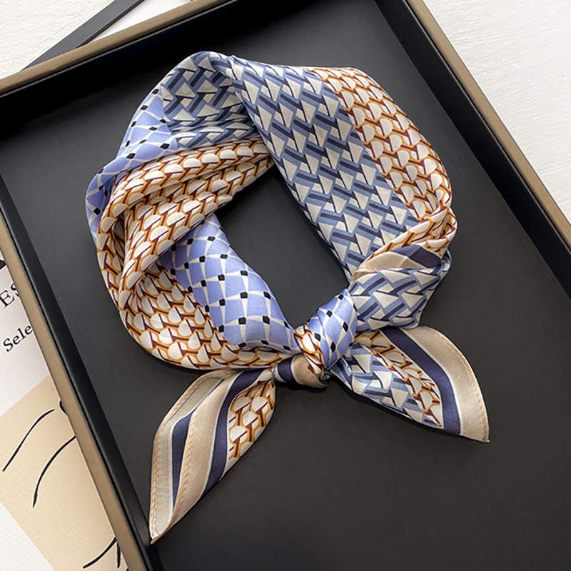 Thumbnail: Square Grids 53cm Silk Scarf | Retro Geometric Print Scarf