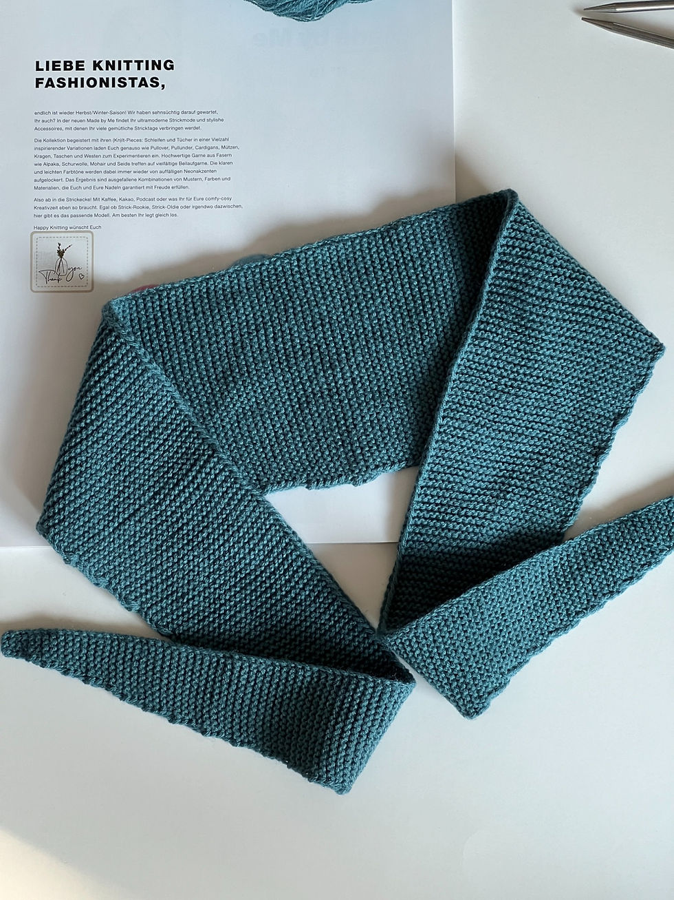 Thumbnail: Blue Green Knitted Sophie Scarf | HandKnit Scarf Dark Teal